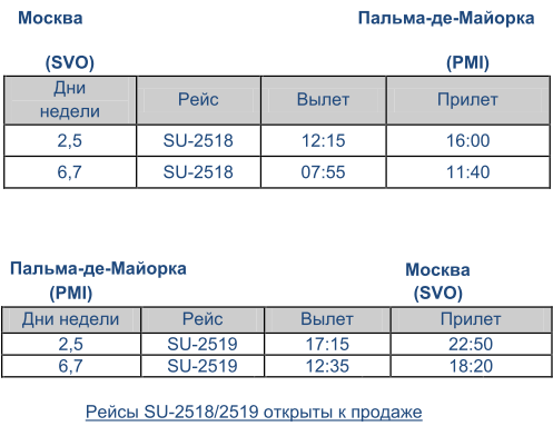 Расписание самолетов на Майорку - лето 2019