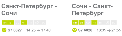 Расписание рейсов S7 из СПб в Сочи